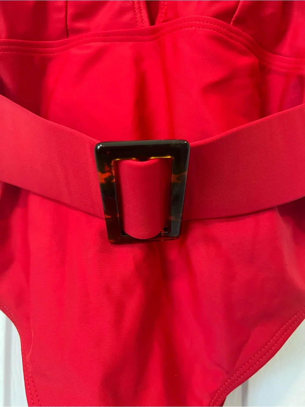Women's  Original Red Ruffle One-Piece Swimsuit with Belt - Picture 4 of 5